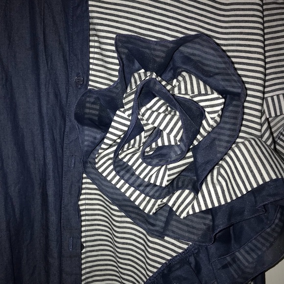 Denim Flower Striped Dress - Picture 2 of 3